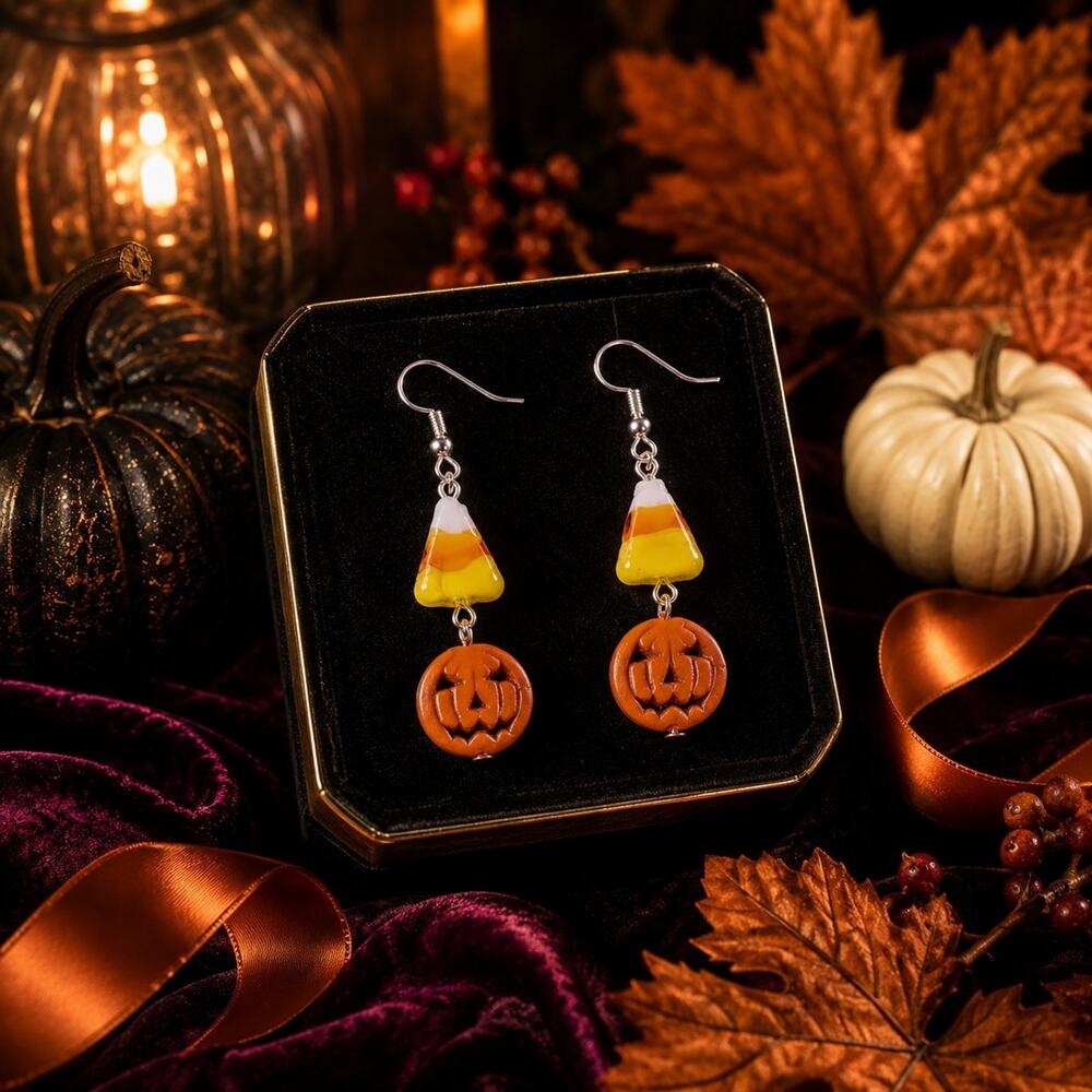 Handmade Candy Corn Pumpkin Earrings #H61